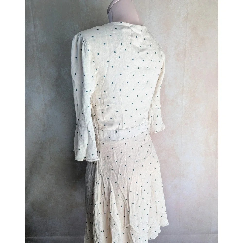 Free People Womens Dress Size 4 Beige Polka‎ Dot V-Neck Side Zip Sundress Summer